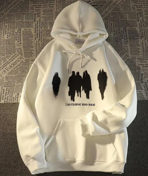Y2k No Time No See Baskılı Oversize Unisex Beyaz Kapşonlu Hoodie Sweatshirt