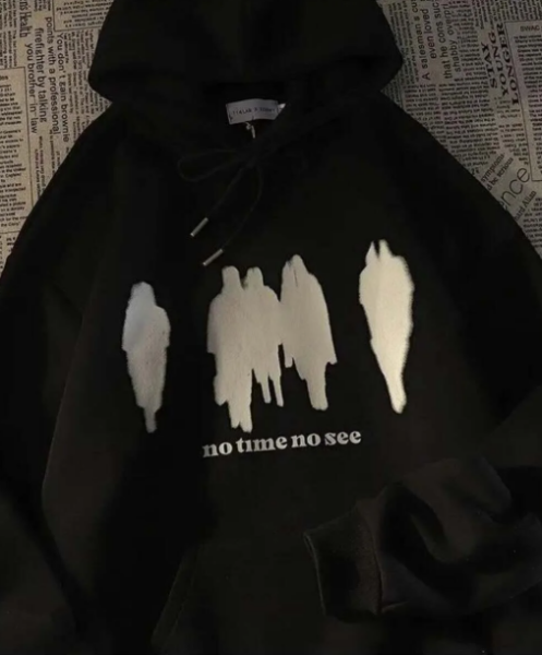 Y2k No Time No See Baskılı Oversize Unisex Siyah Kapşonlu Hoodie Sweatshirt