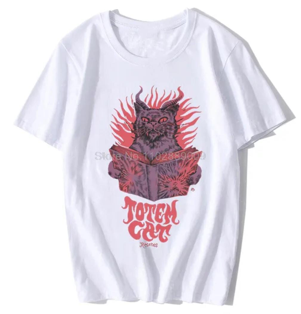Harajuku Totem Cat Beyaz Unisex T-Shirt