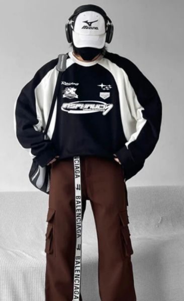 Y2K Streetwear Racing Have Baskılı Siyah Unisex Oversize Bisiklet Yaka Sweatshirt