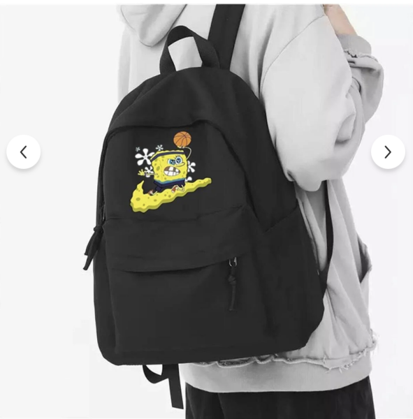 Siyah Sponge Bob Baskılı Sırt çantası