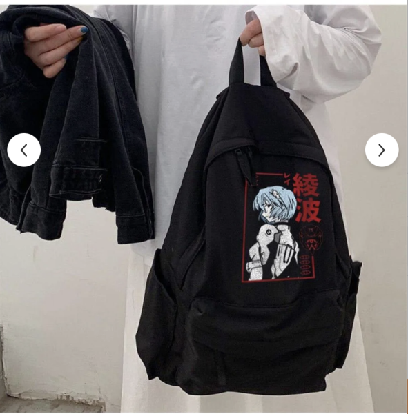 Siyah Anime baskılı sırt çantası