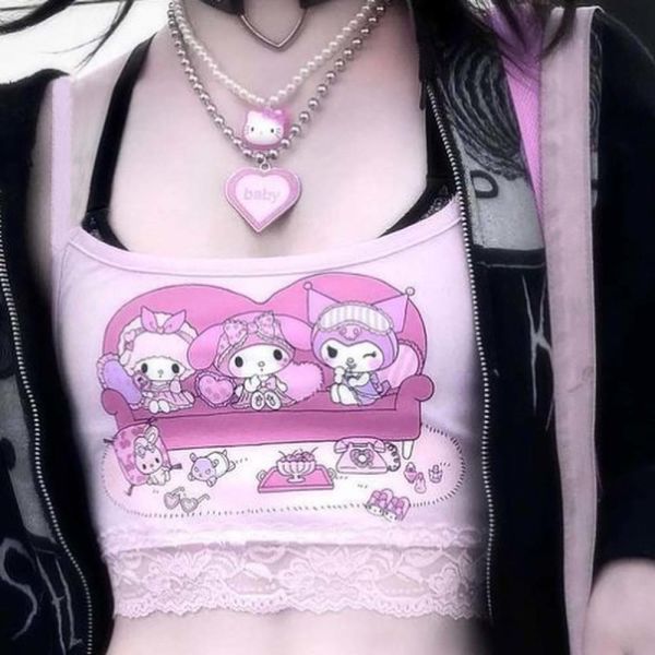 Anime Sanrio Kuromi And My Melody - Sitcom Askılı Kadın T-Shirt