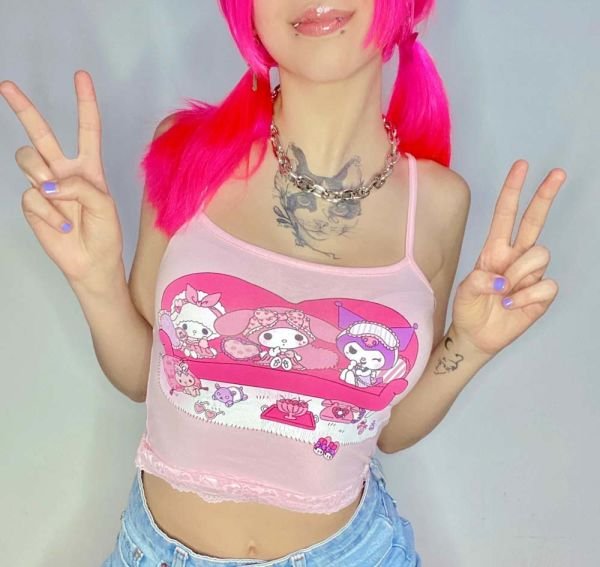 Anime Sanrio Kuromi And My Melody - Sitcom Askılı Kadın T-Shirt