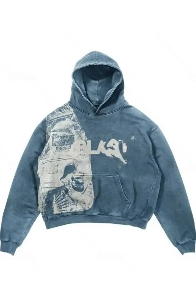 Mavi Ghost Blast Yıkamalı Kumaş Kapüşonlu Sweatshirt