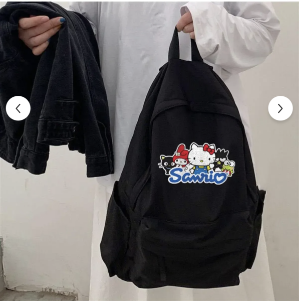 Siyah Sanrio baskılı sırt çantası