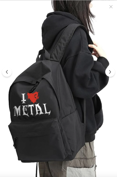 Siyah I love metal baskılı sırt çantası