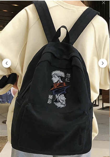 Siyah anime baskılı sırt çantası
