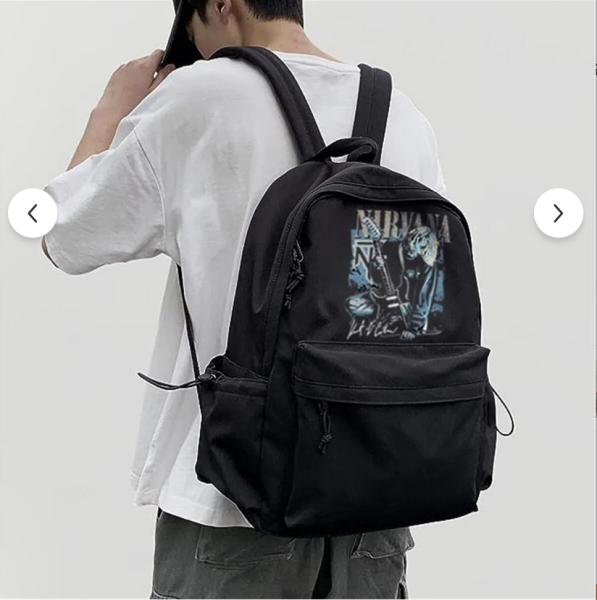 Siyah Nirvana Poster baskılı sırt çantası