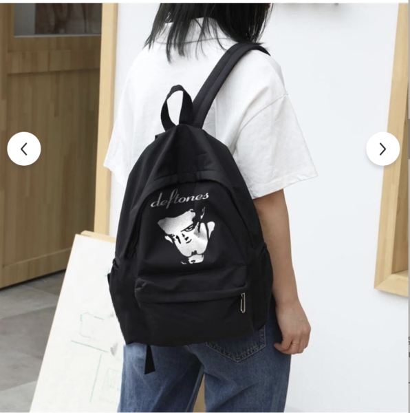 Siyah Deftones baskılı sırt çantası