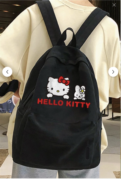 Siyah Hello kitty rabbit baskılı sırt çantası