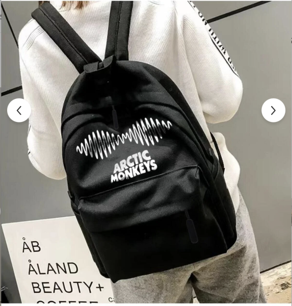 Siyah Arctic Monkey baskılı sırt çantası