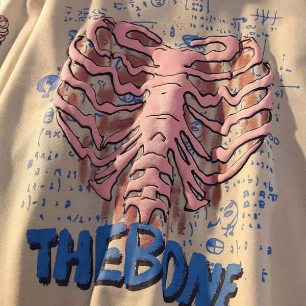 Bej The Bone Skeleton Heart Kalın Kumaş (Unisex) Kapşonlu