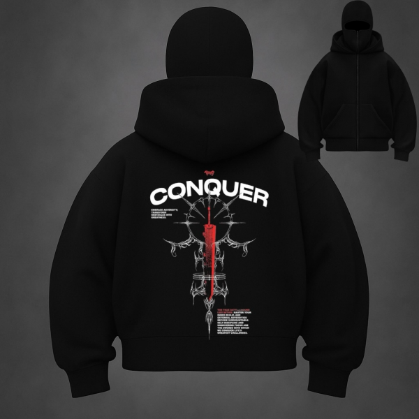Kar Maskeli Conquer Unisex Sweatshirt Hırka - Kapşonlu