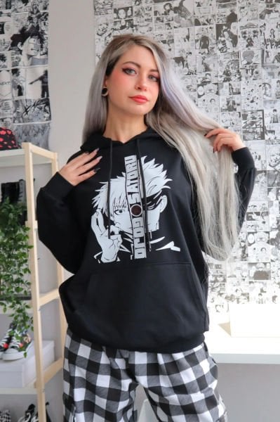 Siyah Kapüşonlu Saturo Gojo Sweatshirt