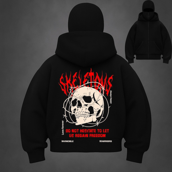 Kar Maskeli Skeletons Unisex Sweatshirt Hırka - Kapşonlu