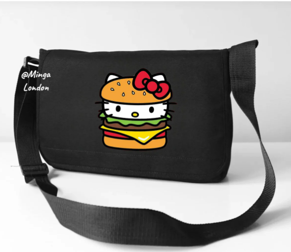 Siyah Burger Hello Kitty Postacı Çantası