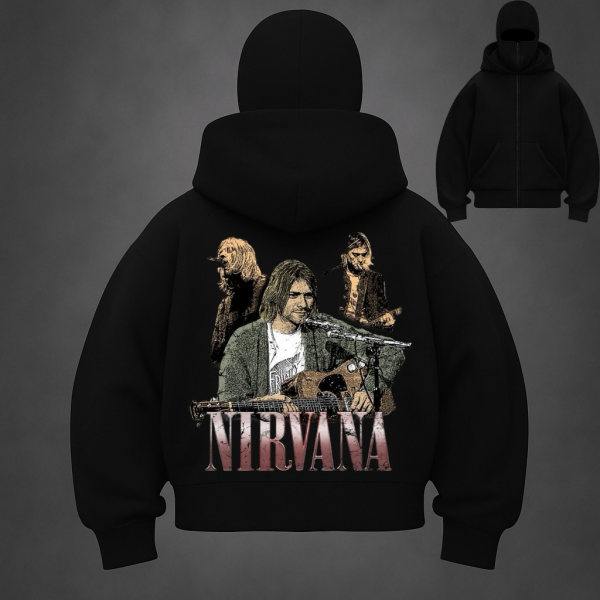 Kar Maskeli Nirvana Unisex Sweatshirt Hırka - Kapşonlu