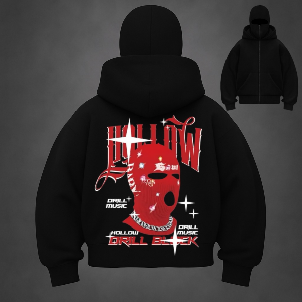 Kar Maskeli Hollow Unisex Sweatshirt Hırka - Kapşonlu