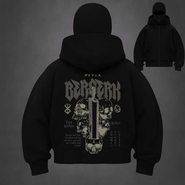 Kar Maskeli Berserk Unisex Sweatshirt Hırka - Kapşonlu