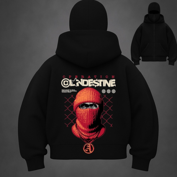 Kar Maskeli Clandestine Unisex Sweatshirt Hırka - Kapşonlu