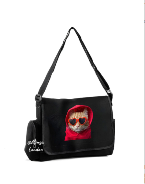 Siyah Cool Cat Postacı Çantası