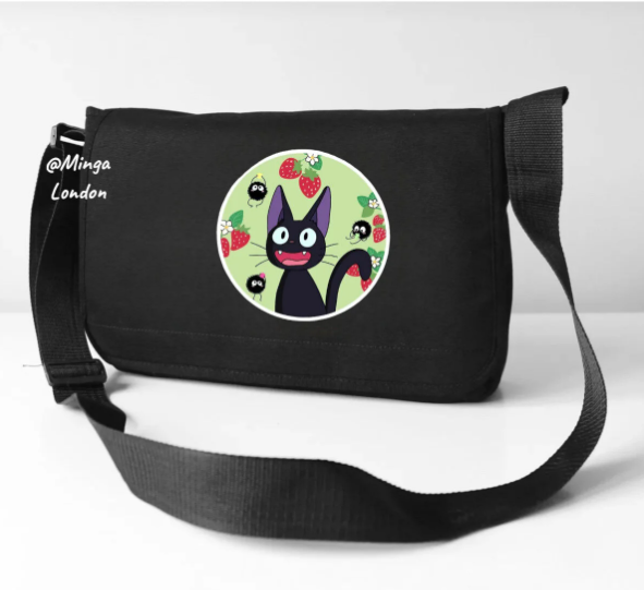 Siyah Strawberry Cat Postacı Çantası