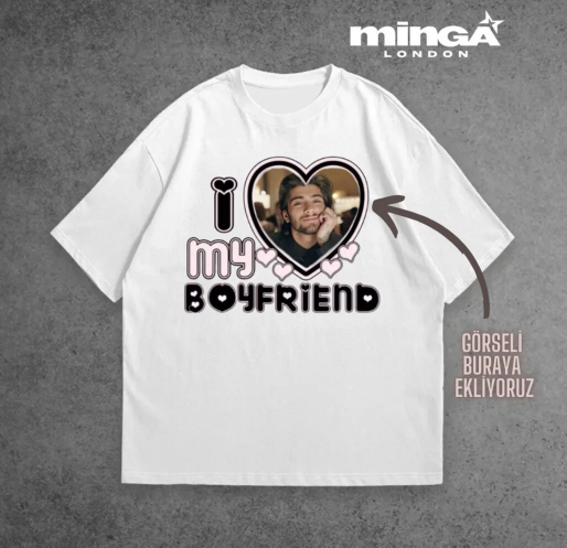 Beyaz Kişiye Özel I Love My Boyfriend Oversize Tshirt