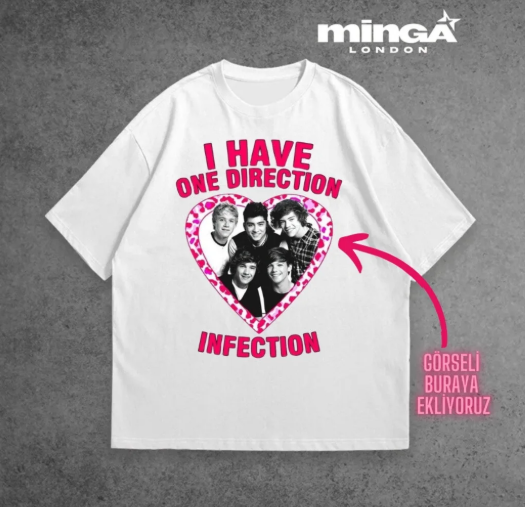 Beyaz Kişiye Özel Tasarlanabilir One Direction Oversize Tshirt