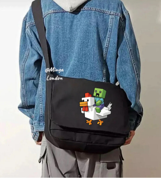 Siyah Minecraft Zombie And Chicken Postacı Çantası