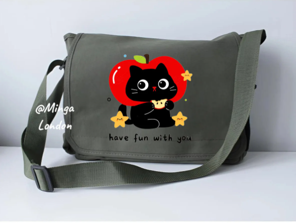 Haki Apple Cat Postacı Çantası