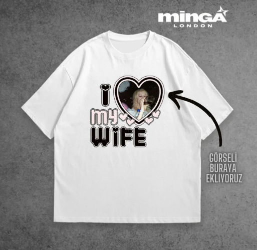 Beyaz Kişiye Özel Tasarlanan I love MY Wife Oversize Tshirt