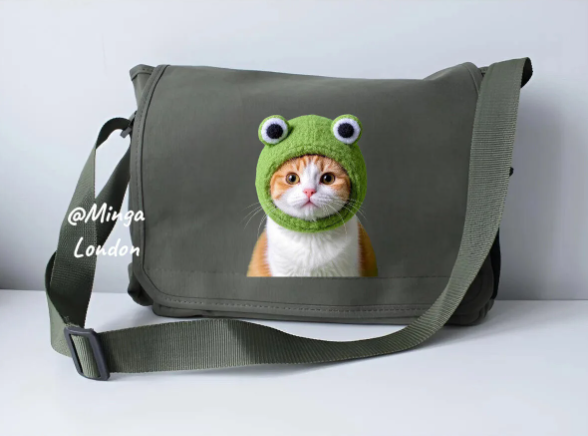 Haki Cute Cat Postacı Çantası