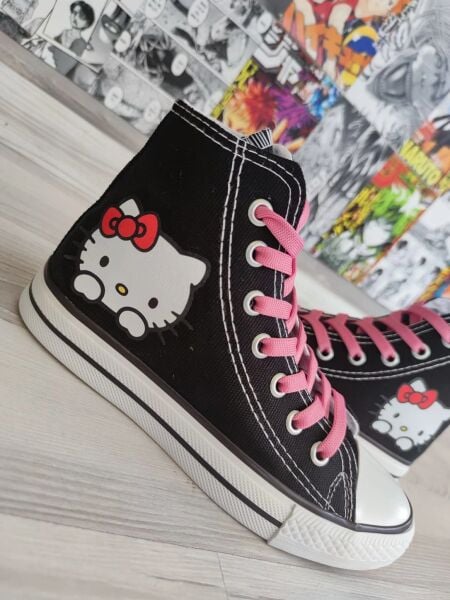 Hello Kitty Baskılı Siyah Uzun Kız Çocuk Spor Ayakkabı Sneakers 37