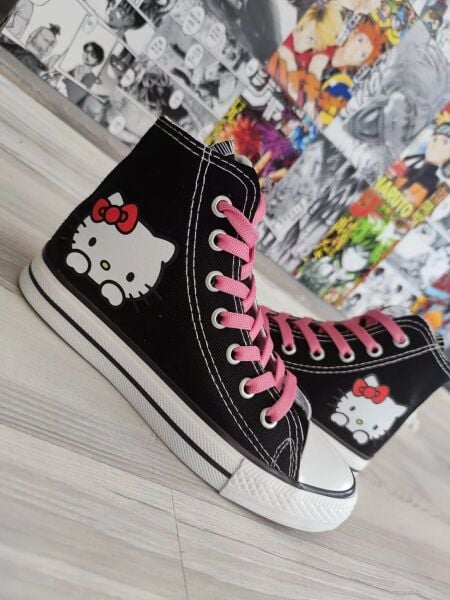 Hello Kitty Baskılı Siyah Uzun Kız Çocuk Spor Ayakkabı Sneakers