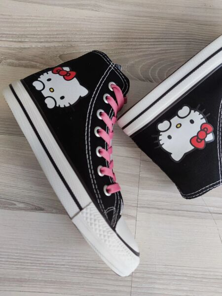 Hello Kitty Baskılı Siyah Uzun Kız Çocuk Spor Ayakkabı Sneakers 37