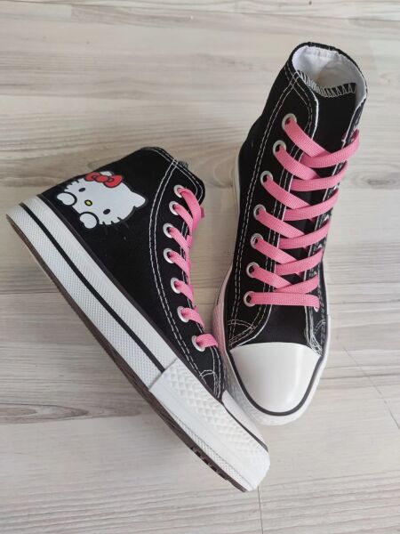 Hello Kitty Baskılı Siyah Uzun Kız Çocuk Spor Ayakkabı Sneakers 37