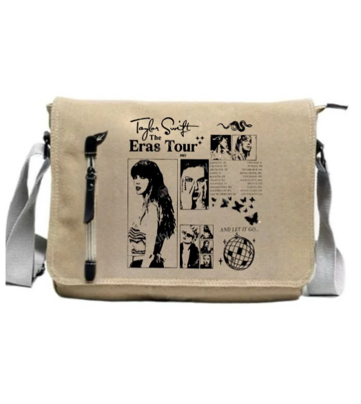 Bej Taylor Swift Baskılı Baskılı Postacı Çantası