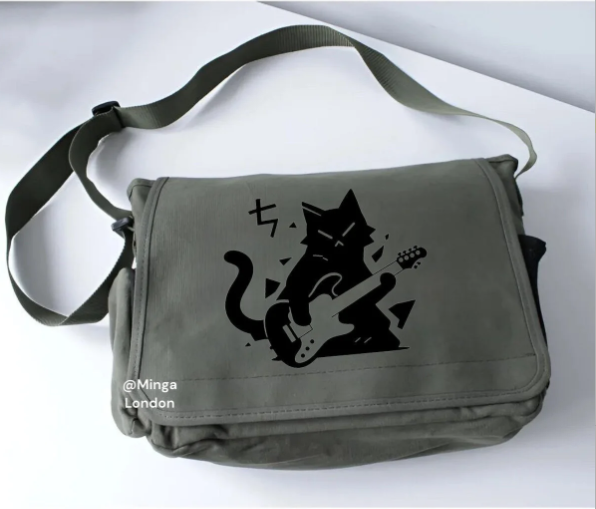 Haki Gutiar Cat Baskılı Baskılı Postacı Çantası