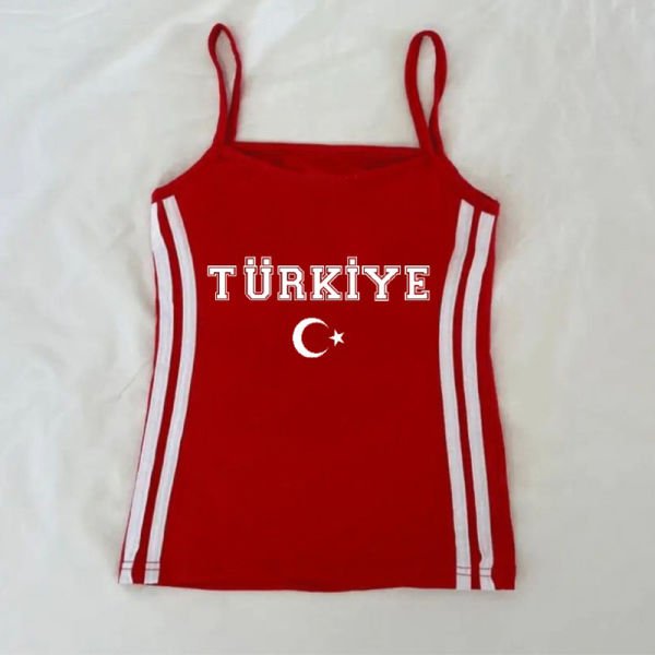 Kırmızı Beyaz Şeritli Türkiye Ay Yıldız Askılı Crop