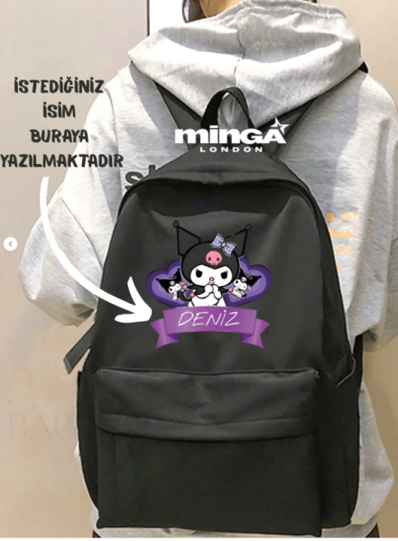 Siyah Kişiye özel İsim Baskılı Okul Kurs Dershane Sırt Çantası