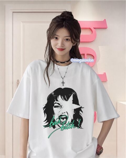 Bad Bitch Baskılı Beyaz T-Shirt