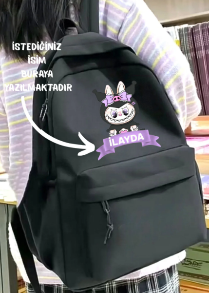 Siyah Kişiye özel İsim Baskılı Okul Kurs Dershane Sırt Çantası