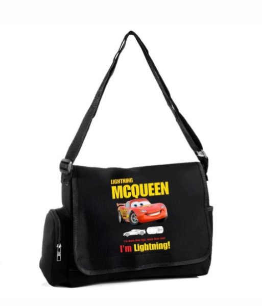 Siyah Mcqueen Baskılı Postacı Çantası