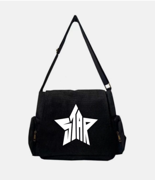 Siyah White Star Baskılı Postacı Çantası