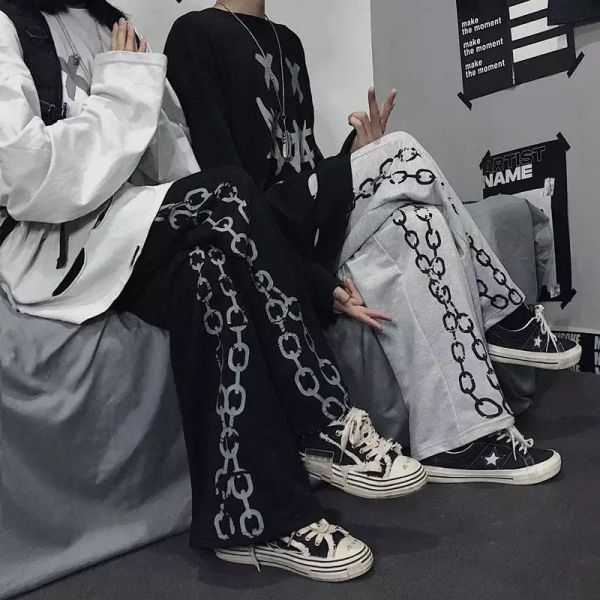 Y2K Streetwear Chain Print Unisex Eşofman Altı