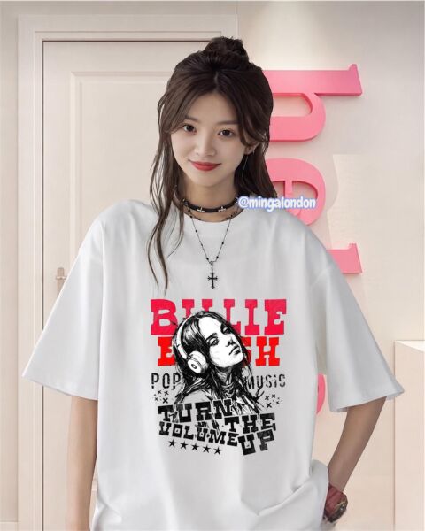 Billie Eilish Pop Music Baskılı Beyaz T-Shirt