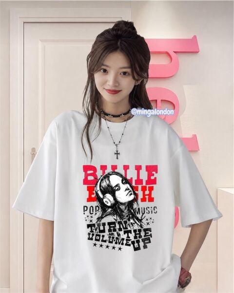 Billie Eilish Pop Music Baskılı Beyaz T-Shirt