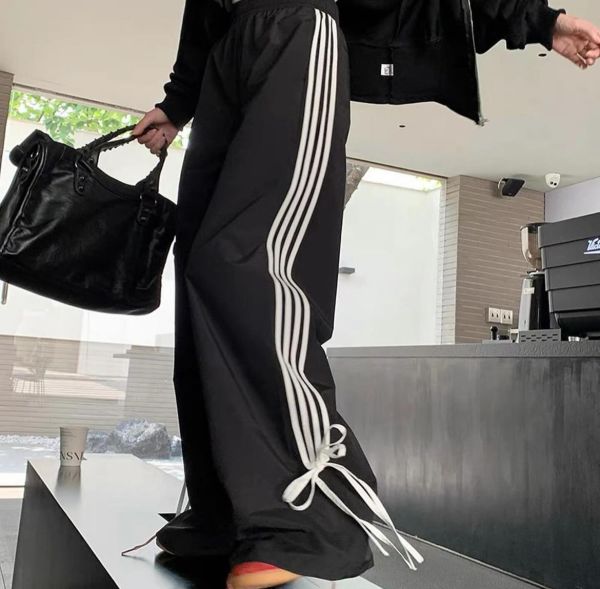 Kurdele Detail Çizgili Oversize Unisex Eşofman Altı