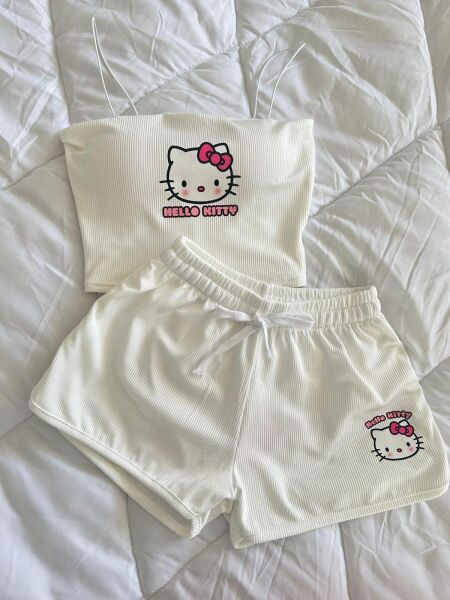 Hello Kitty Askılı Crop ve Şort Pijama Takımı